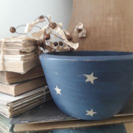 Painted Blue Bowl With Gold Stars