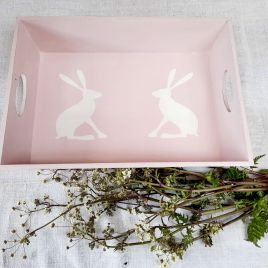 Painted Pink Tray With Hare Stencils