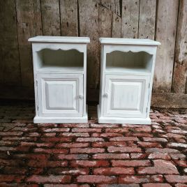 Pair Of Shabby Chic White Pine Bedside Cupboards 