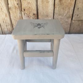 Painted Grey Stool With Bee Stencil