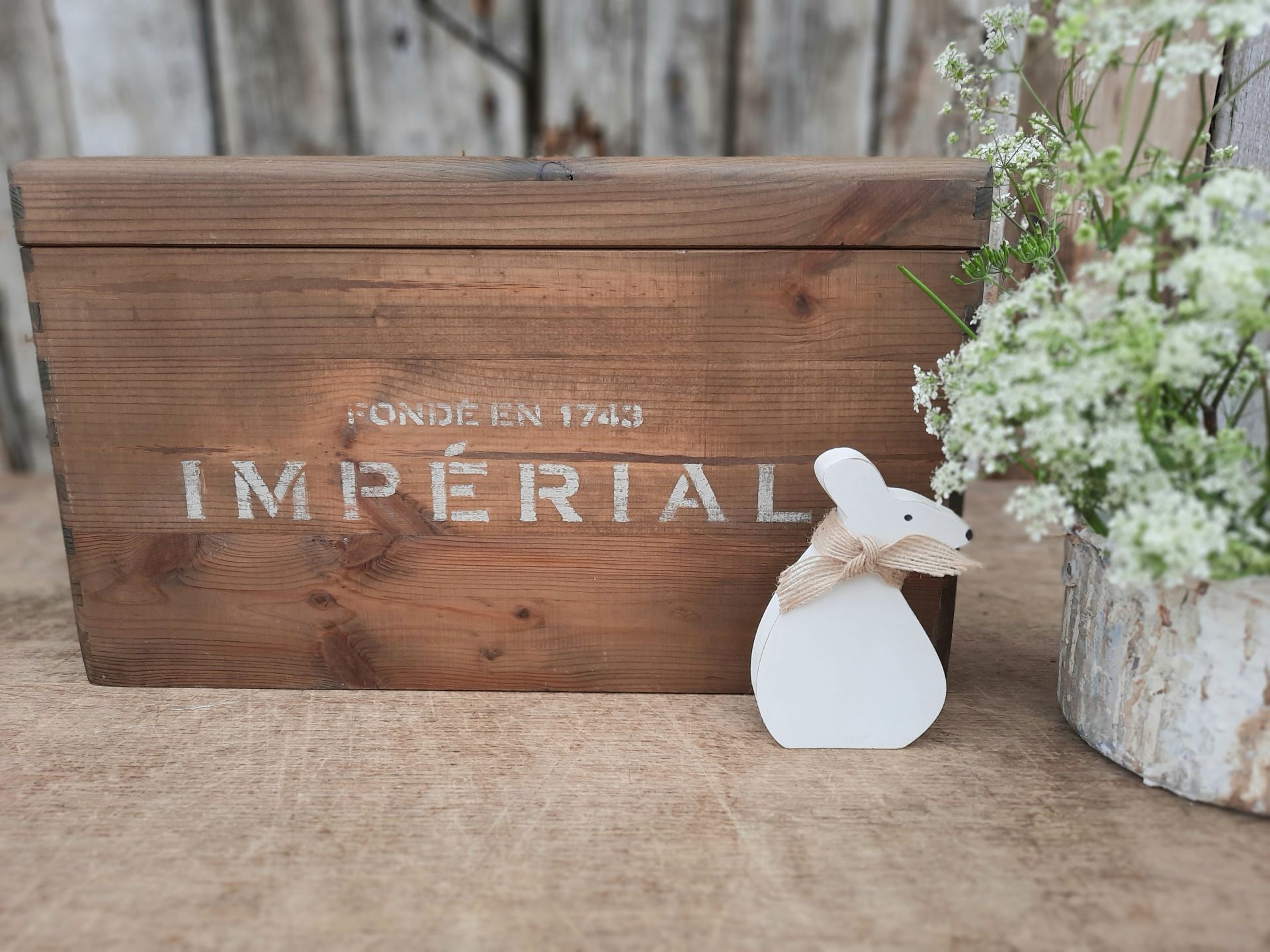 Large Wooden Box With Champagne Stencil for Sale - Home