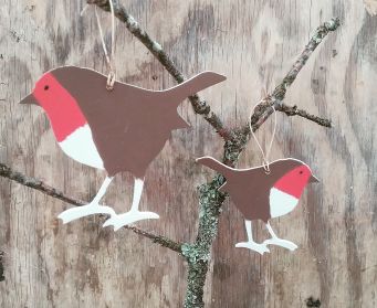 Painted Wooden Robin Hanging Decorations 