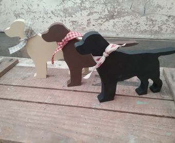 Handpainted Wooden Standing Labrador Trio - Black, Sandy and Brown