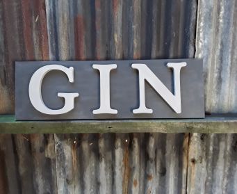 Large GIN Sign Graphite and White