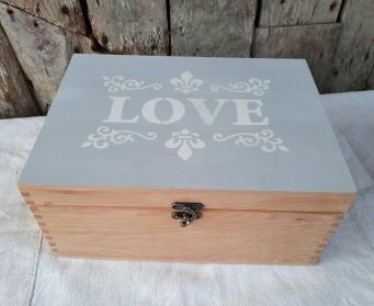 Wooden Box With Painted Grey Lid