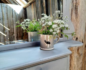 Painted Grey Mirror With Shelf