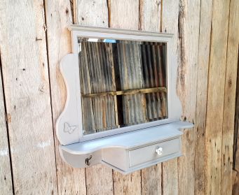 Painted Grey Mirror With Shelf