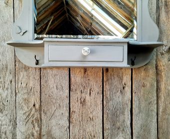 Painted Grey Mirror With Shelf