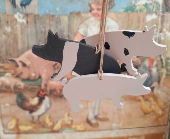 Handpainted Hanging Wooden Piggy Decoration