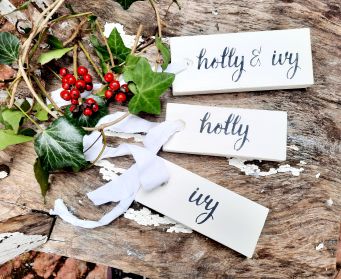 Painted Hanging Holly Festive Tag