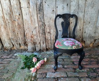 Painted Black Chair With Fabric Seatcover