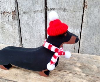 Painted Wooden Christmas Black & Tan Dachshund