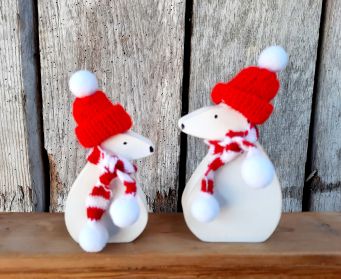 Painted Wooden Christmas Mouse Decoration