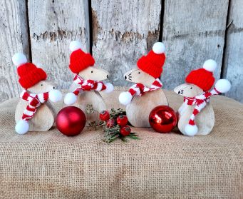 Painted Wooden Christmas Mouse Decoration