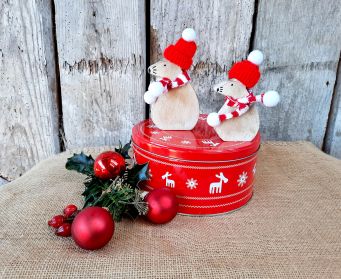 Painted Wooden Christmas Mouse Decoration