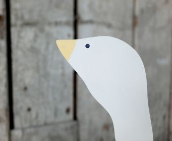 Large White Wooden Goose With Yellow Beak