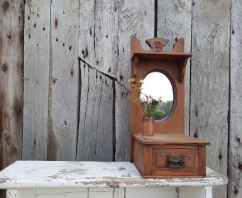 Vintage Wooden Mirror With Drawer