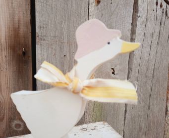 Wooden Welly Duck With A Bonnet
