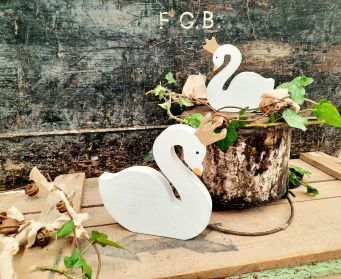 Painted Wooden Swan With Crown