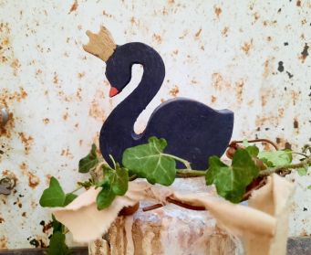 Painted Wooden Swan With Crown