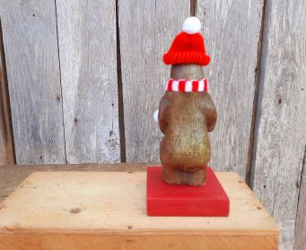Little Resin Bear In A Christmas Hat