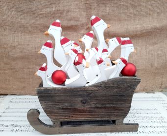 Handpainted Wooden Goose Decoration With Christmas Hat