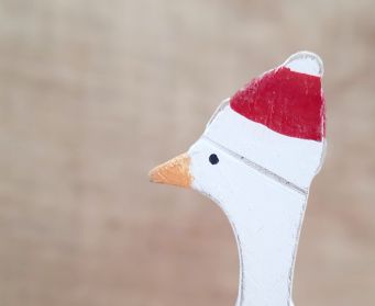 Handpainted Wooden Goose Decoration With Christmas Hat