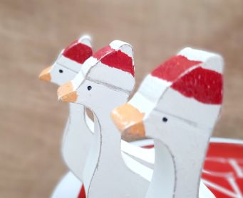 Handpainted Wooden Goose Decoration With Christmas Hat