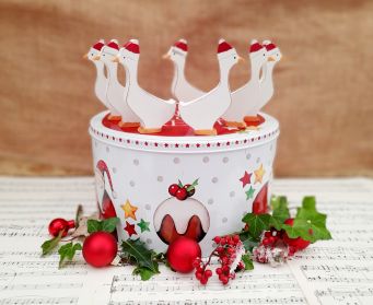 Handpainted Wooden Goose Decoration With Christmas Hat