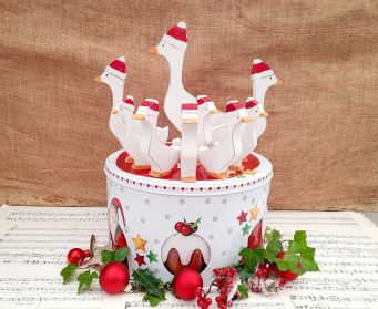 Handpainted Wooden Goose Decoration With Christmas Hat
