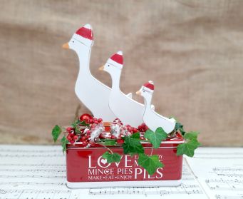 Handpainted Wooden Goose Decoration With Christmas Hat