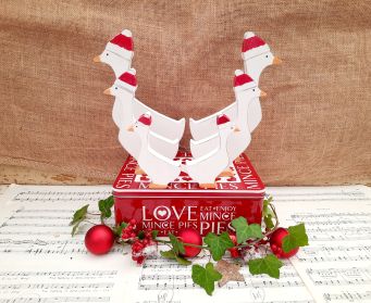 Handpainted Wooden Goose Decoration With Christmas Hat