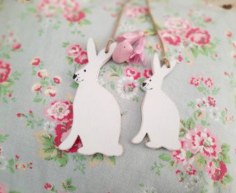 Hanging White Wood Hare Decoration