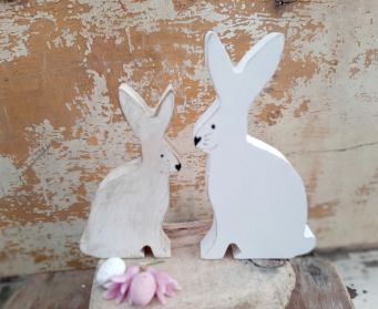 Haindpainted White Wooden Hare