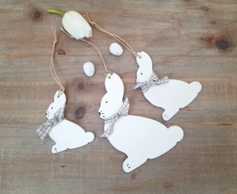 White Wooden Bunny Tail Decoration With A Bow
