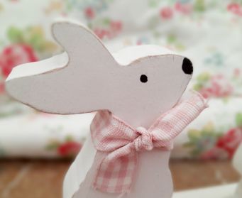 Handpainted White Wooden Paws Up Bunny