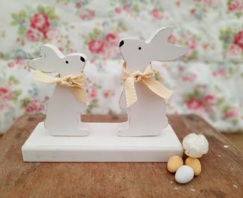 Parent And Child Handpainted Wooden Bunny Decoration
