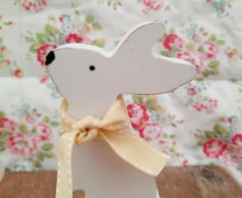 Handpainted White Wooden Bunny Duo Ornament