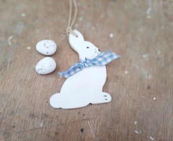 White Wooden Bunny Tail Bundle With Bow