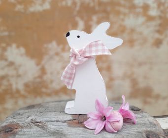 Handpainted White Wooden Paws Up Bunny