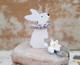 Handpainted White Wooden Paws Up Bunny