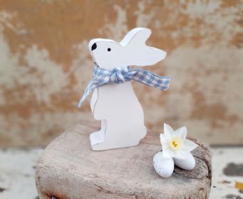 Handpainted White Wooden Paws Up Bunny