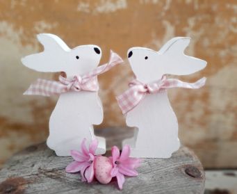 Handpainted White Wooden Paws Up Bunny