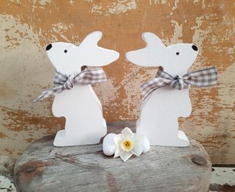Handpainted White Wooden Paws Up Bunny