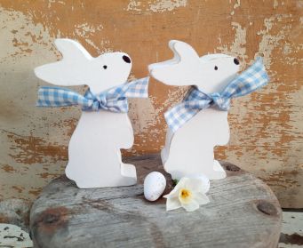 Handpainted White Wooden Paws Up Bunny