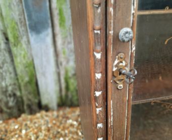Vintage Wooden Cupboard With Stencilled Glass Door