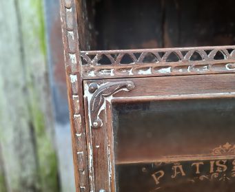 Vintage Wooden Cupboard With Stencilled Glass Door