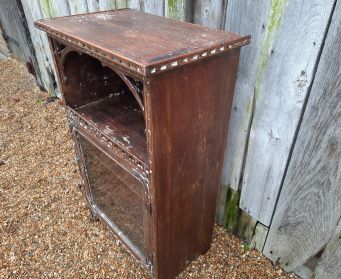 Vintage Wooden Cupboard With Stencilled Glass Door