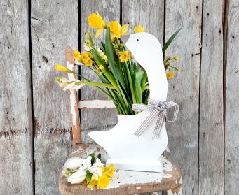 Large White Wooden Goose With Grey Beak