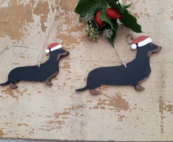 Hand Painted Hanging Wooden Christmas Dachshund Decoration